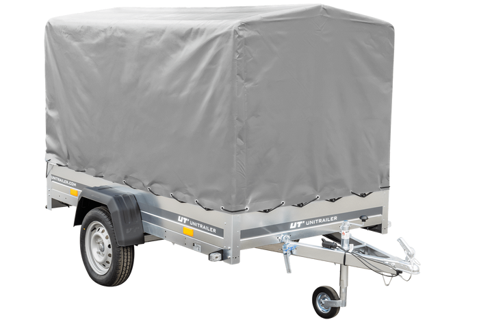 Enkelassige aanhanger 230x125 UNITRAILER GARDEN 230 KIPP met H-1100 frame en grijze afdekking