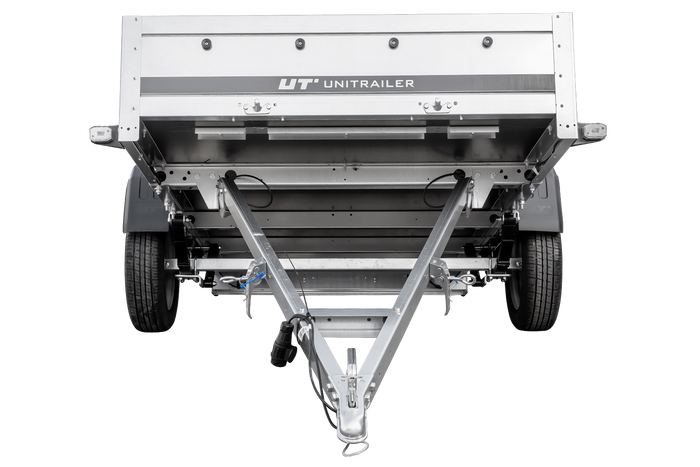 Enkelassige aanhangwagen op veren 264x125 UNITRAILER GARDEN 264/R KIPP met H-800 frame en blauw dekzeil