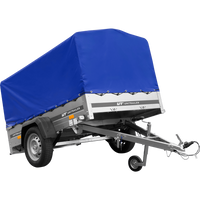 Enkelassige aanhangwagen op veren 200x125 UNITRAILER GARDEN 201/R KIPP met H-800 frame en blauw dekzeil