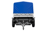 Autoaanhanger op veren met aluminium zijwanden 200x125 Unitrailer Garden 201/R KIPP ALU met H-800 frame en blauwe afdekking