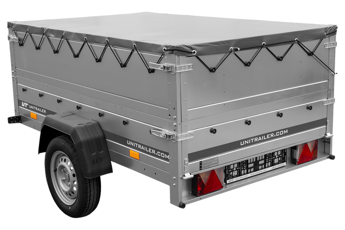Lichte aanhanger 200x125 UNITRAILER GARDEN 201 KIPP met BIS-zijwanden en grijze afdekking