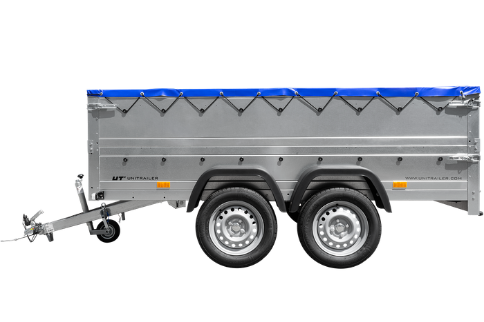 Twee-assige aanhanger 264x125 UNITRAILER GARDEN 264/2 KIPP met BIS zijwanden, H-0 frame en blauwe kap