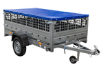 Autoaanhanger 230x125 UNITRAILER GARDEN 230 KIPP met gaaswanden en blauw dekzeil
