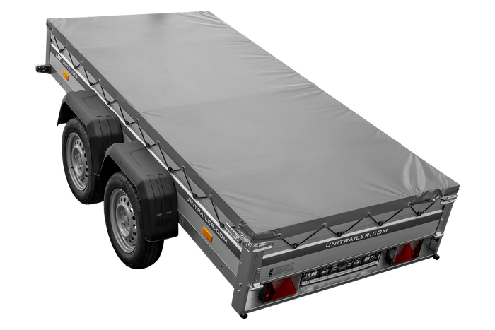 Tweeassige aanhanger met aluminium zijwanden 264x125 Unitrailer Garden 264/2 KIPP ALU met H-0 frame en grijze afdekking