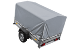 Autoaanhanger op veren met aluminium zijwanden 200x125 Unitrailer Garden 201/R KIPP ALU met H-800 frame en grijze afdekking