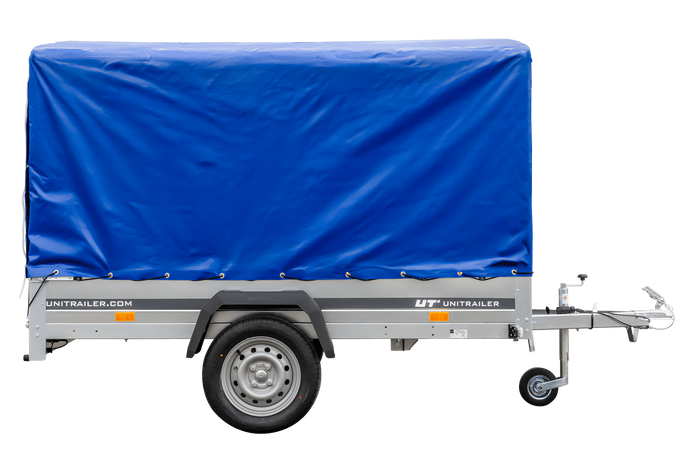 Autoaanhanger 230x125 UNITRAILER GARDEN 230 KIPP met H-1100 frame en blauwe hoes