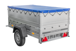 Enkelassige aanhanger 200x106 UNITRAILER GARDEN 200 KIPP met BIS-zijwanden en blauw dekzeil
