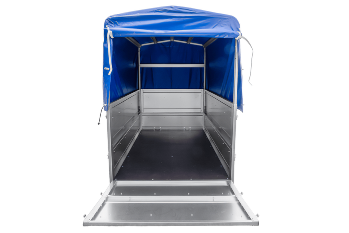 Tuinaanhanger 200 Kipp met neuswiel, BIS zijkanten, H-800 frame en blauwe hoes