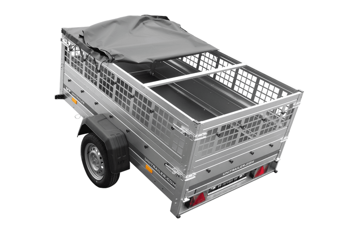 Autoaanhanger 200x125 UNITRAILER GARDEN 201 KIPP met gaaswanden, H-0 frame en grijze afdekking