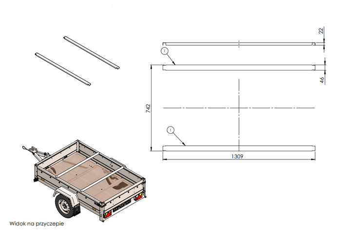 H-0 vlak frame voor dekzeil voor de UNITRAILER GARDEN TRAILER 201 KIPP aanhangwagen