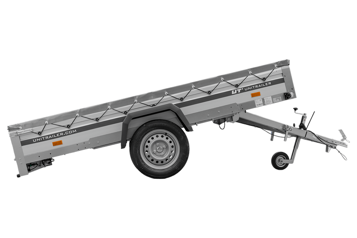 Autoaanhanger met aluminium zijwanden 264x150 Unitrailer Garden 265 KIPP ALU met H-0 frame en grijze afdekking