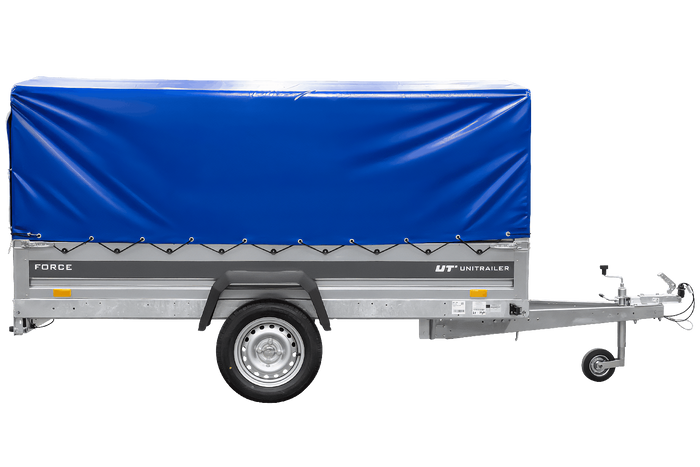 Autotrailer 264x125 UNITRAILER FORCE 264 KIPP met H-800 frame en blauwe hoes