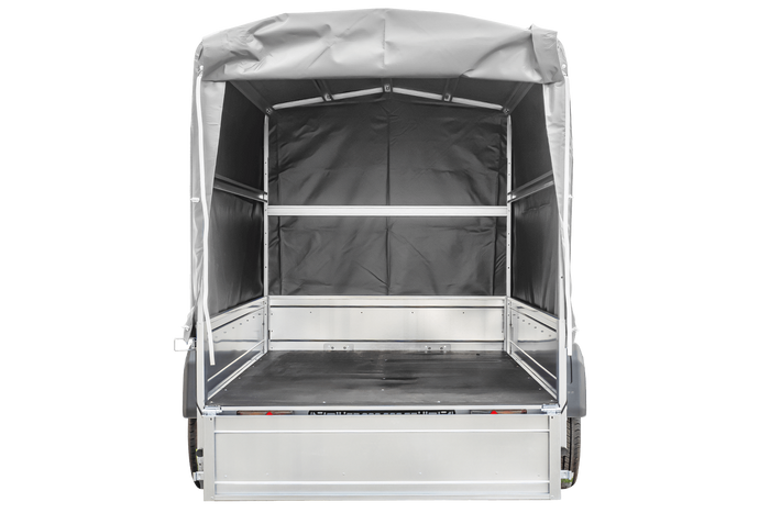 Enkelassige aanhanger 230x125 UNITRAILER GARDEN 230 KIPP met H-1100 frame en grijze afdekking