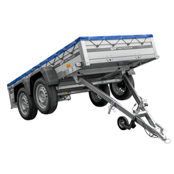 Tweeassige aanhanger met aluminium zijwanden 264x125 Unitrailer Garden 264/2 KIPP ALU met H-0 frame en blauwe afdekking