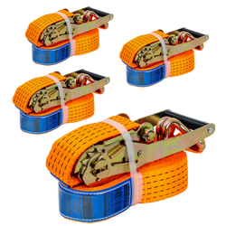 Set van vier UNITRAILER 6m/50mm/5t oranje transportbanden met spaninrichting