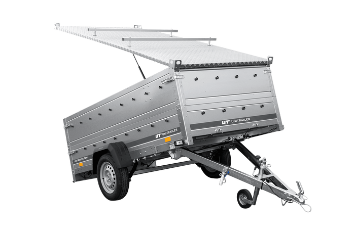 Enkelassige aanhangwagen op veren 264x125 UNITRAILER GARDEN 264/R KIPP met BIS zijwanden en aluminium afdekplaat