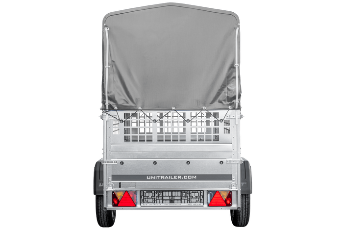 Autoaanhanger 200x106 UNITRAILER GARDEN 200 KIPP met gaaswanden, H-800 frame en grijze afdekking
