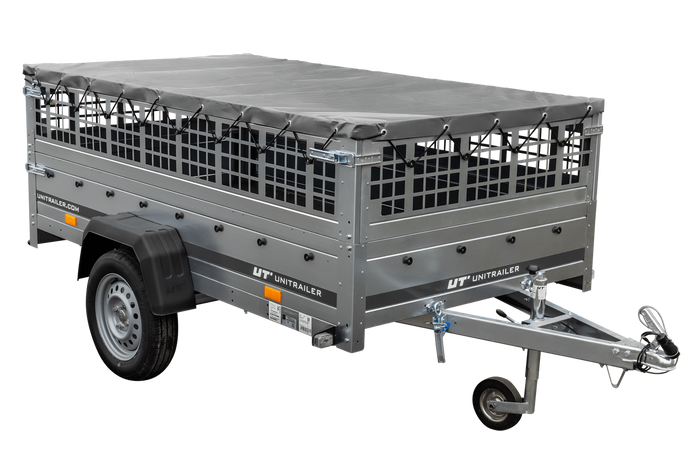Autoaanhanger 230x125 UNITRAILER GARDEN 230 KIPP met gaaswanden en grijze afdekking
