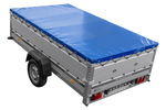 Enkelassige aanhanger met aluminium zijwanden 264x150 Unitrailer Garden 265 KIPP ALU met BIS-zijwanden, H-0 frame en blauwe afdekking