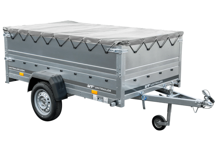 Autoaanhangwagen op veren 230x125 UNITRAILER GARDEN 230/R KIPP met BIS zijwanden, H-0 frame en grijze afdekking