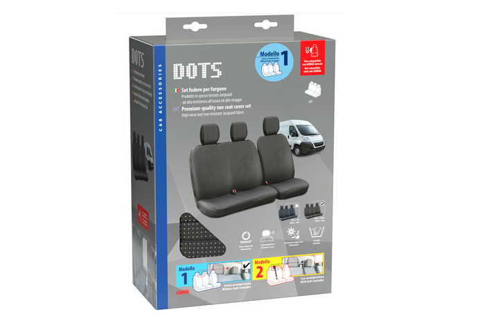 Set autostoelhoezen LAMPA Dots-1 zwart/grijs, voor bussen en bestelwagens