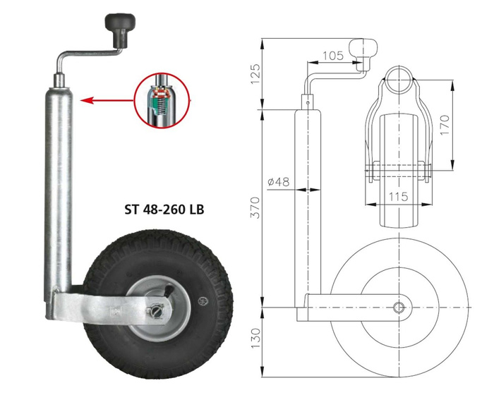 WINTERHOFF ST48-260LB neuswiel 150 kg 48 mm 500-710 mm