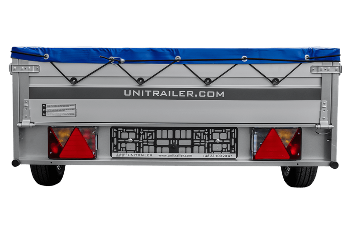 Autoaanhanger met aluminium zijwanden 264x125 Unitrailer Garden 264 KIPP ALU met H-0 frame en blauwe afdekking