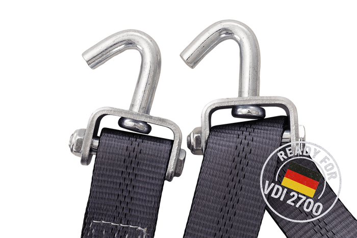 Set van vier HEFFA CARLINE 130 spanbanden voor sleepwagens wielbevestigingsbanden 5m/50mm/5t VDI 2700