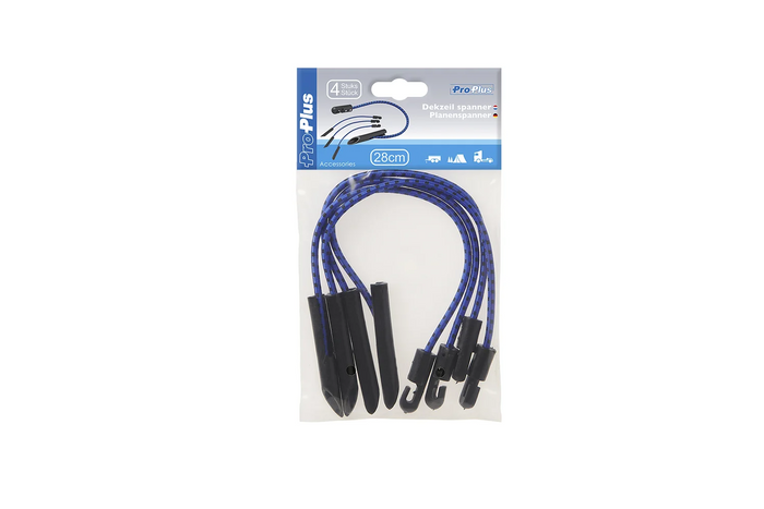 Set van vier ProPlus 342180 zeilclips, flexibele multifunctionele koorden, 280 mm
