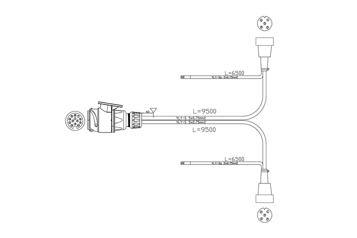 MANTES elektrische installatie, kabelboom voor boottrailer, 9,5 m, 13-pins stekker, 2x 5-pins bajonetaansluitingen