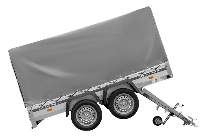 Tweeassige aanhanger met aluminium zijwanden 264x125 Unitrailer Garden 264/2 KIPP ALU met frame H-1100 en grijze afdekking