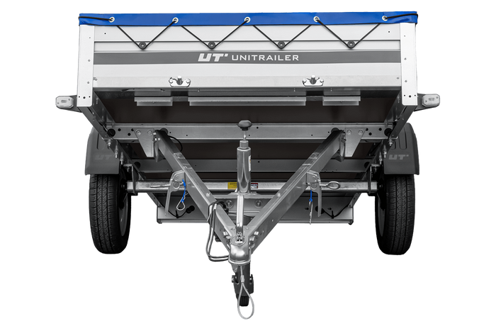 Autoaanhanger met aluminium zijwanden 264x125 Unitrailer Garden 264 KIPP ALU met H-0 frame en blauwe afdekking