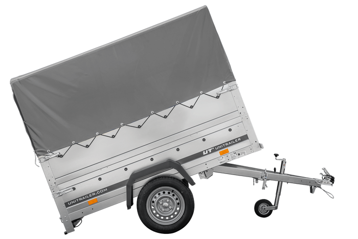 Lichte aanhanger 200x106 UNITRAILER GARDEN 200 KIPP met BIS-zijwanden, H-800 frame en grijze afdekking