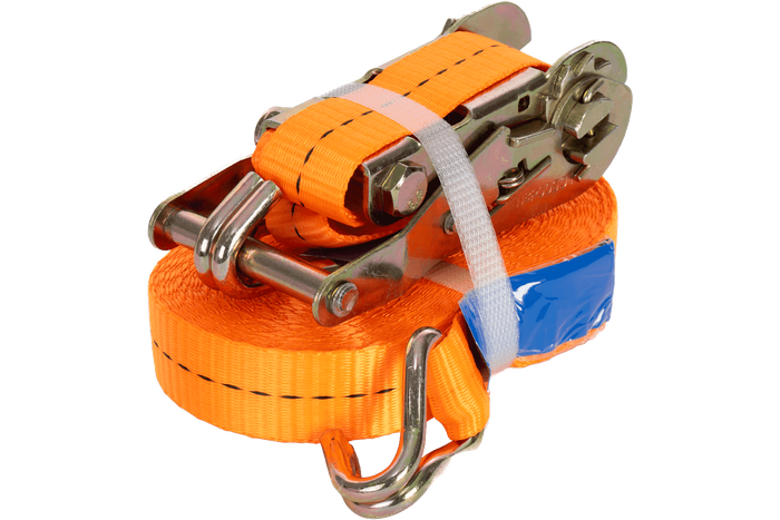 Set van vier UNITRAILER 10m/25mm/1t oranje transportbanden met spaninrichting
