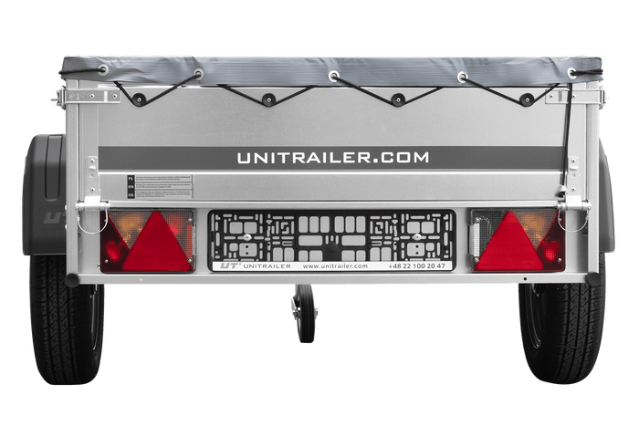 Enkelassige aanhanger 200x106 UNITRAILER GARDEN 200 KIPP met H-0 frame en grijze afdekking