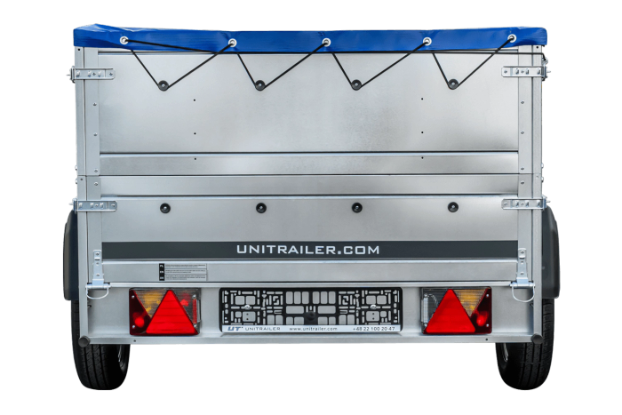 Autoaanhangwagen op veren 230x125 UNITRAILER GARDEN 230/R KIPP met BIS zijwanden, H-0 frame en blauwe afdekking