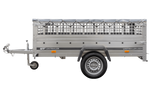 Kipper aanhanger voor personenauto Unitrailer GARDEN TRAILER 230 KIPP met steunwiel, gaaszijwanden en grijze vlakke afdekking op frame