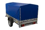 Enkelassige aanhanger met aluminium zijwanden 230x125 Unitrailer Garden 230 KIPP ALU met H-800 frame en blauwe afdekking