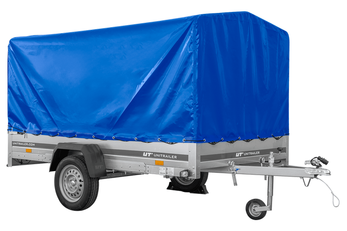 Eenassige aanhangwagen 264x150 UNITRAILER GARDEN 265 KIPP met H-1100 frame en blauwe huif