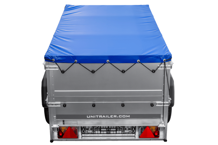 Autoaanhanger 200x106 UNITRAILER GARDEN 200 KIPP met BIS-zijwanden, H-0 frame en blauwe afdekking