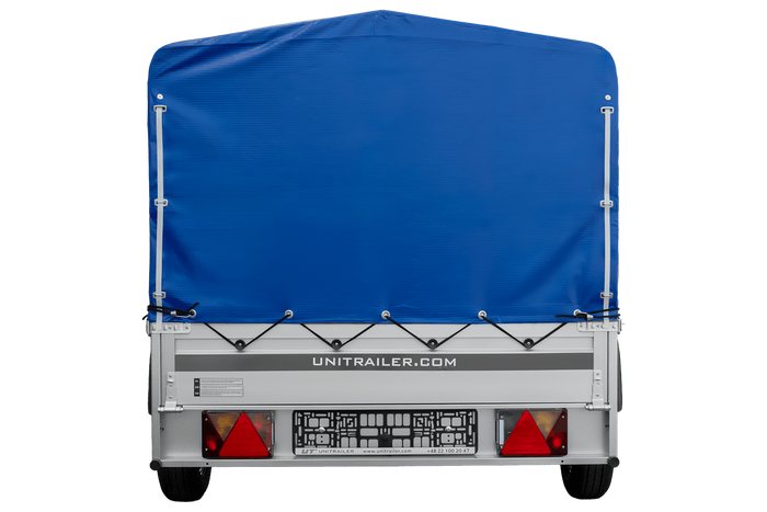 Enkelassige aanhanger met aluminium zijwanden 264x125 Unitrailer Garden 264 KIPP ALU met H-800 frame en blauwe afdekking