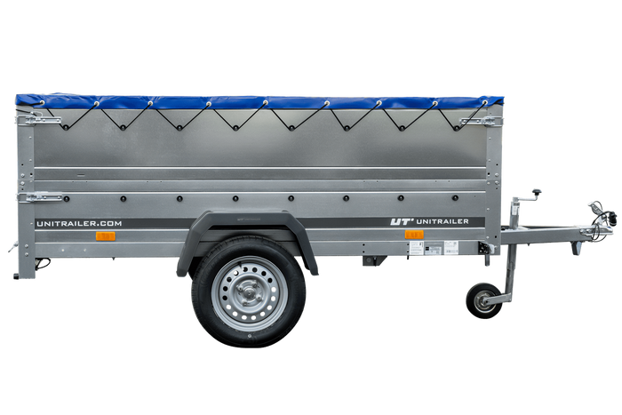 Lichte aanhanger 230x125 UNITRAILER GARDEN 230 KIPP met BIS-zijwanden en blauw dekzeil