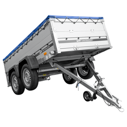 Tweeassige aanhanger met aluminium zijwanden 264x125 Unitrailer Garden 264/2 KIPP ALU met BIS-zijwanden, H-0 frame en blauwe afdekking