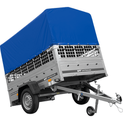 Autoaanhanger 200x125 UNITRAILER GARDEN 201 KIPP met gaaswanden, H-800 frame en grijs dekzeil