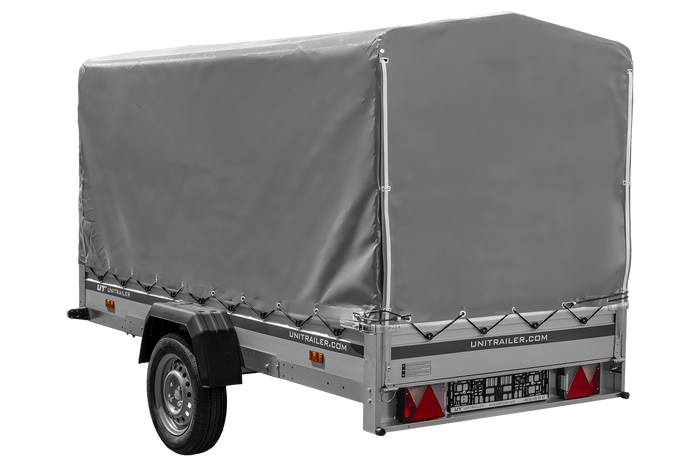 Autoaanhanger met aluminium zijwanden 264x125 Unitrailer Garden 264 KIPP ALU met H-1100 frame en grijze afdekking