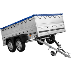 Tweeassige aanhanger 264x150 UNITRAILER GARDEN 265/2 KIPP met BIS-zijwanden, H-0 frame en blauwe afdekking