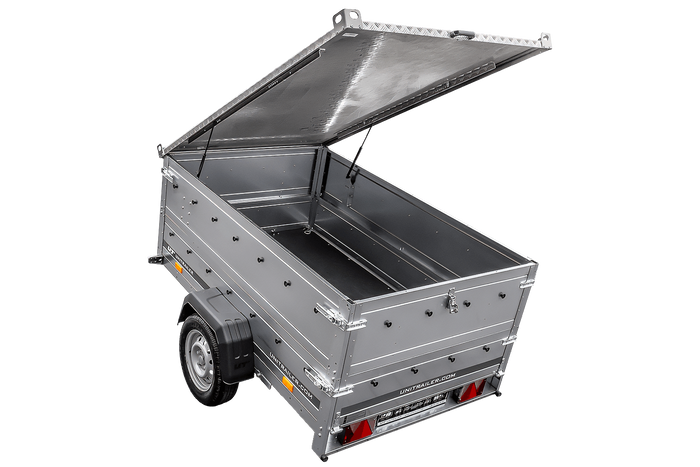 Enkelassige aanhangwagen op veren 230x125 UNITRAILER GARDEN 230/R KIPP met BIS zijwanden en aluminium afdekplaat