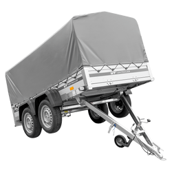 Tweeassige aanhanger met aluminium zijwanden 264x125 Unitrailer Garden 264/2 KIPP ALU met H-800 frame en grijze afdekking