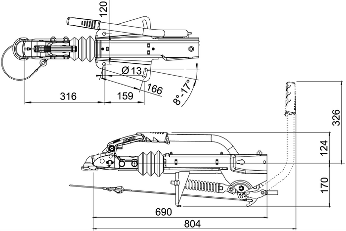 AL-KO oplooprem 161S met AK161 kogelkoppeling 1600kg aanhanger met V-dissel