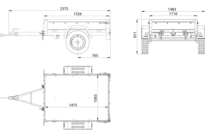 Enkelassige aanhangwagen 150x106 UNITRAILER GARDEN 150 KIPP met opzetborden en aluminium deksel